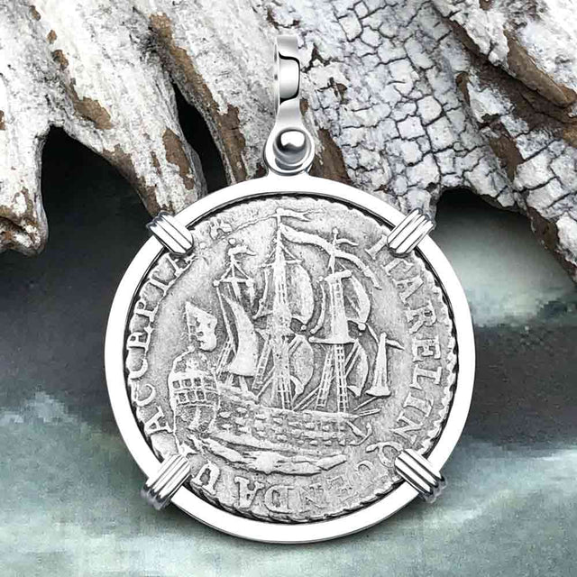 Dutch East India Company 1791 Silver 6 Stuiver Ship Shilling "I Struggle and Survive" Sterling Silver Pendant
