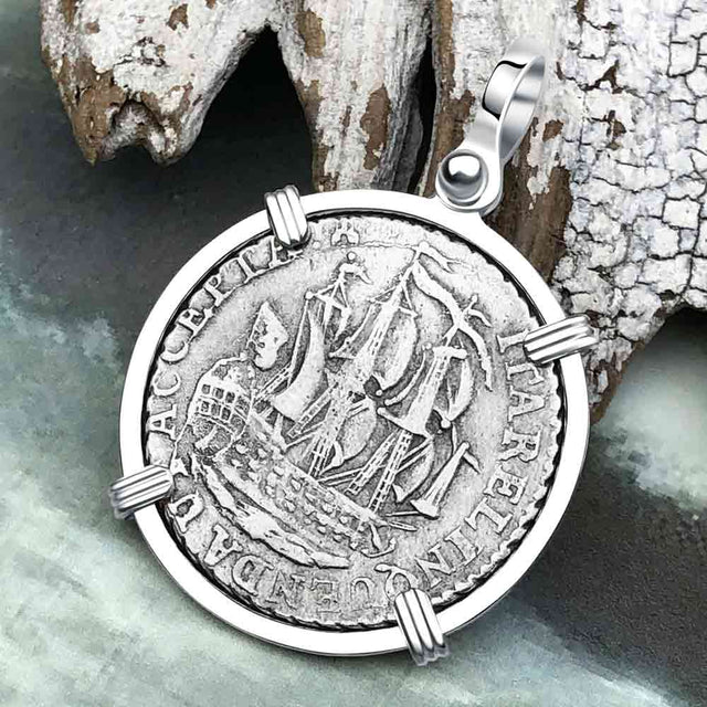 Dutch East India Company 1791 Silver 6 Stuiver Ship Shilling "I Struggle and Survive" Sterling Silver Pendant
