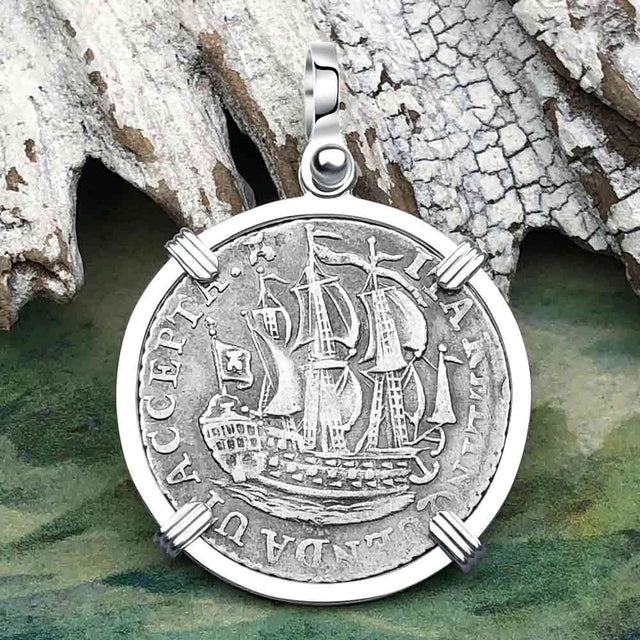 Dutch East India Company 1791 Silver 6 Stuiver Ship Shilling "I Struggle and Survive" Sterling Silver Pendant