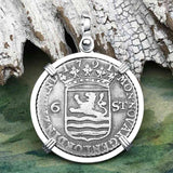 Dutch East India Company 1791 Silver 6 Stuiver Ship Shilling "I Struggle and Survive" Sterling Silver Pendant