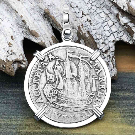 Dutch East India Company 1791 Silver 6 Stuiver Ship Shilling "I Struggle and Survive" Sterling Silver Pendant