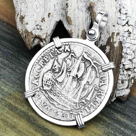 Dutch East India Company 1791 Silver 6 Stuiver Ship Shilling "I Struggle and Survive" Sterling Silver Pendant