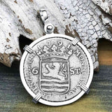 Dutch East India Company 1791 Silver 6 Stuiver Ship Shilling "I Struggle and Survive" Sterling Silver Pendant