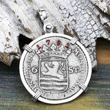 Dutch East India Company 1791 Silver 6 Stuiver Ship Shilling "I Struggle and Survive" Sterling Silver Pendant
