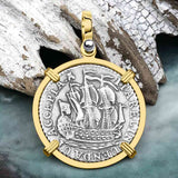 Dutch East India Company 1791 Silver 6 Stuiver Ship Shilling "I Struggle and Survive" 14K Gold Pendant