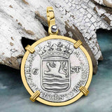 Dutch East India Company 1791 Silver 6 Stuiver Ship Shilling "I Struggle and Survive" 14K Gold Pendant