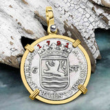 Dutch East India Company 1791 Silver 6 Stuiver Ship Shilling "I Struggle and Survive" 14K Gold Pendant