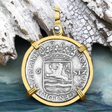 Dutch East India Company 1765 Silver 6 Stuiver Ship Shilling "I Struggle and Survive" 14K Gold Pendant