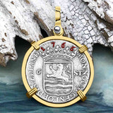 Dutch East India Company 1765 Silver 6 Stuiver Ship Shilling "I Struggle and Survive" 14K Gold Pendant
