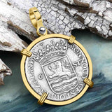 Dutch East India Company 1765 Silver 6 Stuiver Ship Shilling "I Struggle and Survive" 14K Gold Pendant