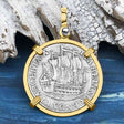 Dutch East India Company 1766 Silver 6 Stuiver Ship Shilling "I Struggle and Survive" 14K Gold Pendant