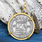 Dutch East India Company 1766 Silver 6 Stuiver Ship Shilling "I Struggle and Survive" 14K Gold Pendant
