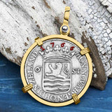 Dutch East India Company 1766 Silver 6 Stuiver Ship Shilling "I Struggle and Survive" 14K Gold Pendant