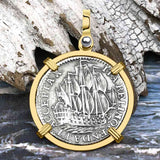Dutch East India Company 1765 Silver 6 Stuiver Ship Shilling "I Struggle and Survive" 14K Gold Pendant