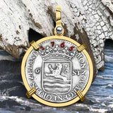 Dutch East India Company 1765 Silver 6 Stuiver Ship Shilling "I Struggle and Survive" 14K Gold Pendant