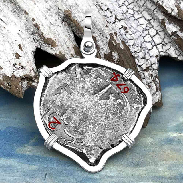 Heart Shaped 1674 Consolacion Shipwreck Pirate Era Spanish 2 Reale Piece of Eight Sterling Silver Pendant