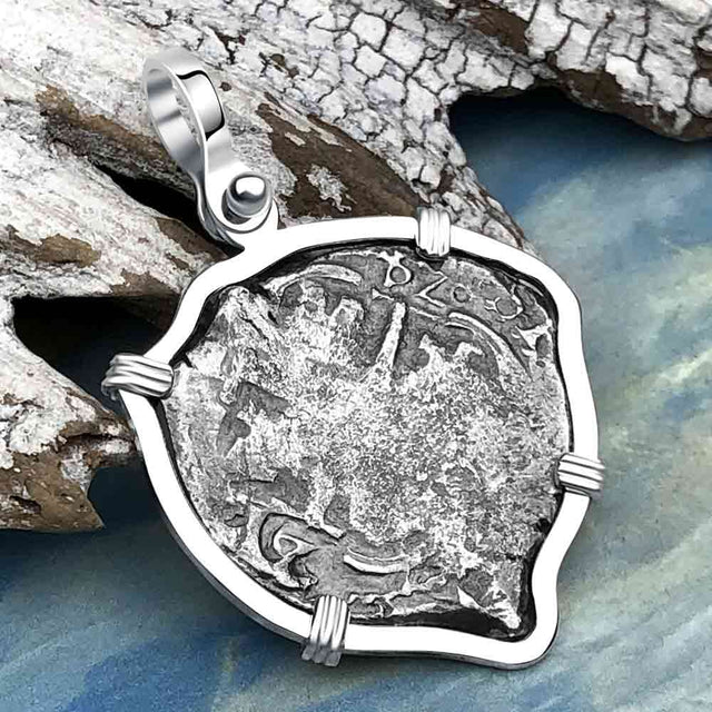 Heart Shaped 1674 Consolacion Shipwreck Pirate Era Spanish 2 Reale Piece of Eight Sterling Silver Pendant