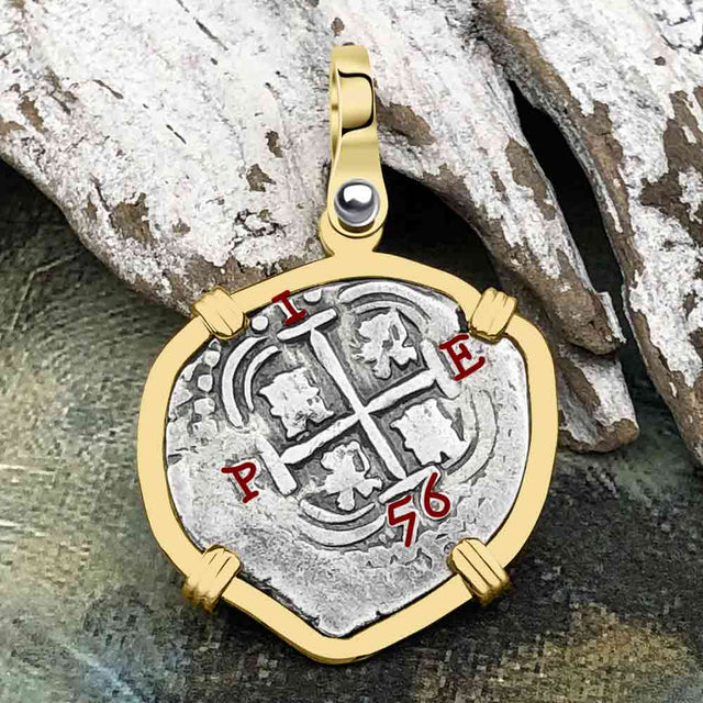 Heart Shaped 1676 Consolacion Shipwreck Pirate Era Spanish 1 Reale Piece of Eight 14K Gold Pendant