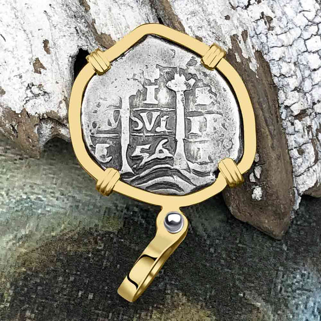 Heart Shaped 1676 Consolacion Shipwreck Pirate Era Spanish 1 Reale Piece of Eight 14K Gold Pendant