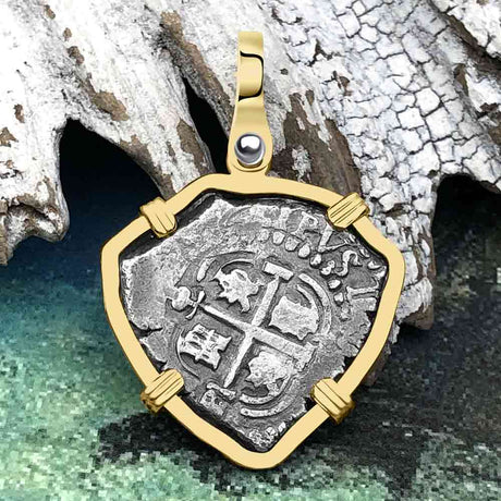 Heart Shaped 1657 Consolacion Shipwreck Pirate Era Spanish 1 Reale Piece of Eight 14K Gold Pendant