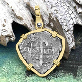 Heart Shaped 1657 Consolacion Shipwreck Pirate Era Spanish 1 Reale Piece of Eight 14K Gold Pendant