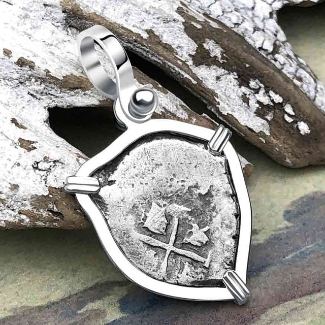 Heart Shaped 1680s Rimac River "Good Luck" Spanish 1/2 Reale "Piece of Eight" Sterling Silver Pendant 