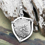 Heart Shaped 1680s Rimac River "Good Luck" Spanish 1/2 Reale "Piece of Eight" Sterling Silver Pendant 