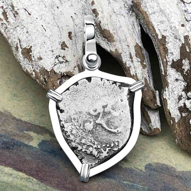 Heart Shaped 1680s Rimac River "Good Luck" Spanish 1/2 Reale "Piece of Eight" Sterling Silver Pendant 
