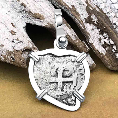 Heart Shaped 1750s Rimac River "Good Luck" Spanish 1/2 Reale "Piece of Eight" Sterling Silver Pendant