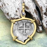 Heart Shaped 1680s Rimac River "Good Luck" Spanish 1/2 Reale "Piece of Eight" 14K Gold Pendant