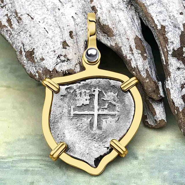 Heart Shaped 1680s Rimac River "Good Luck" Spanish 1/2 Reale "Piece of Eight" 14K Gold Pendant