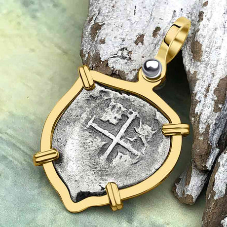 Heart Shaped 1680s Rimac River "Good Luck" Spanish 1/2 Reale "Piece of Eight" 14K Gold Pendant