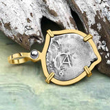 Heart Shaped 1680s Rimac River "Good Luck" Spanish 1/2 Reale "Piece of Eight" 14K Gold Pendant
