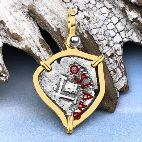 Heart Shaped 1672 Rimac River "Good Luck" Spanish 1/2 Reale "Piece of Eight" 14K Gold Pendant