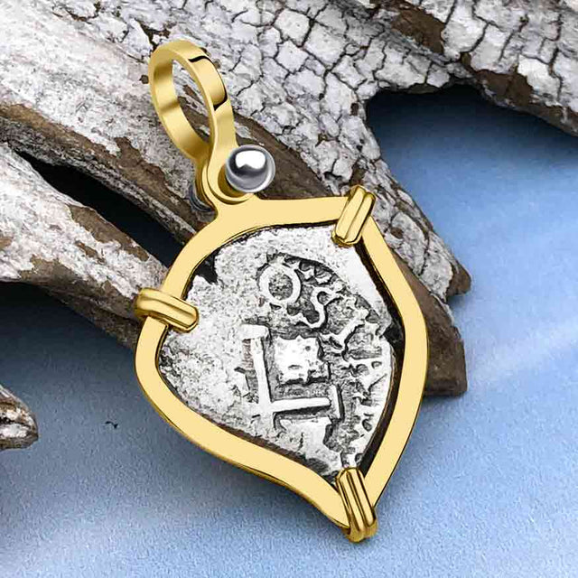 Heart Shaped 1672 Rimac River "Good Luck" Spanish 1/2 Reale "Piece of Eight" 14K Gold Pendant