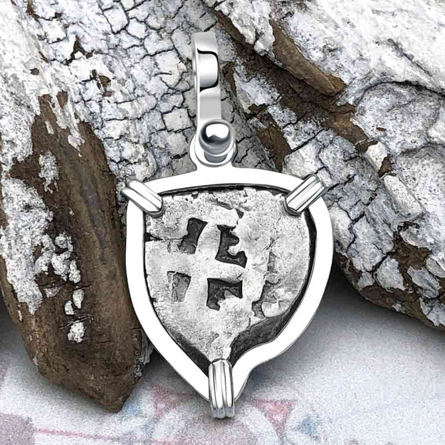 Pirate Era 1750s Spanish 1/2 Reale Cob Piece of Eight Sterling Silver Pendant 