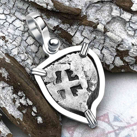 Pirate Era 1750s Spanish 1/2 Reale Cob Piece of Eight Sterling Silver Pendant 