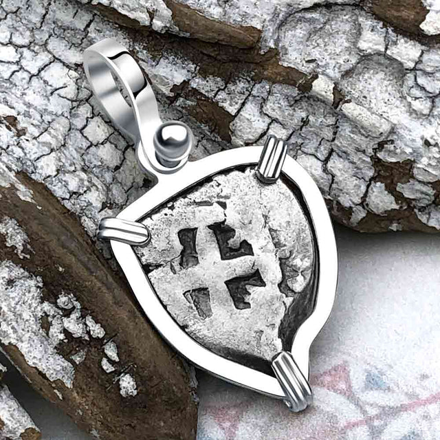 Pirate Era 1750s Spanish 1/2 Reale Cob Piece of Eight Sterling Silver Pendant 