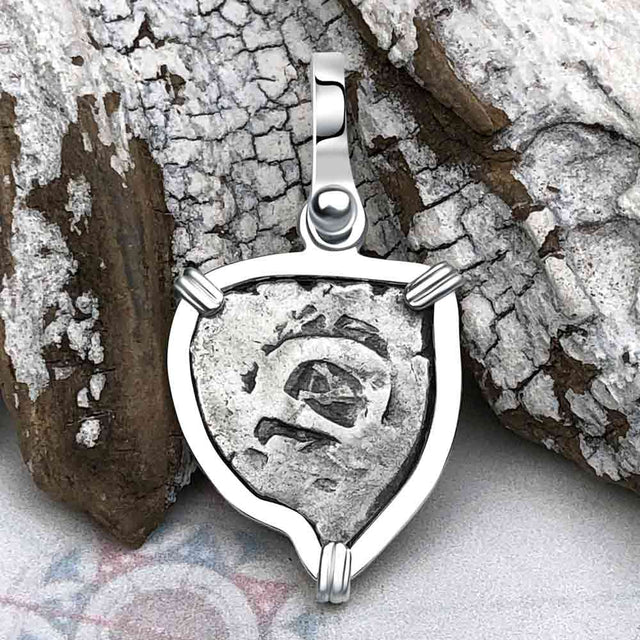 Pirate Era 1750s Spanish 1/2 Reale Cob Piece of Eight Sterling Silver Pendant 