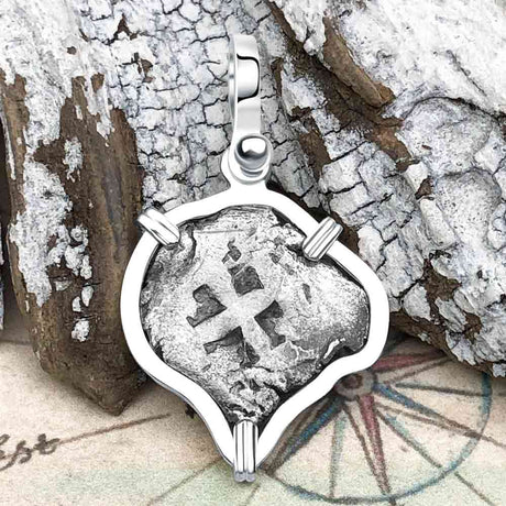 Pirate Era 1740s Spanish 1/2 Reale Cob Piece of Eight Sterling Silver Pendant