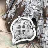 Pirate Era 1740s Spanish 1/2 Reale Cob Piece of Eight Sterling Silver Pendant