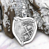 Pirate Era 1680s Spanish 1/2 Reale Cob Piece of Eight Sterling Silver Pendant
