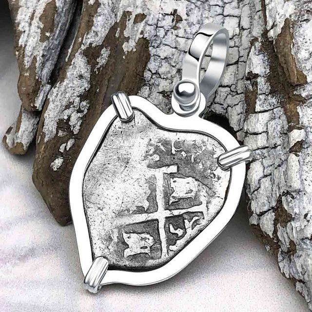 Pirate Era 1680s Spanish 1/2 Reale Cob Piece of Eight Sterling Silver Pendant