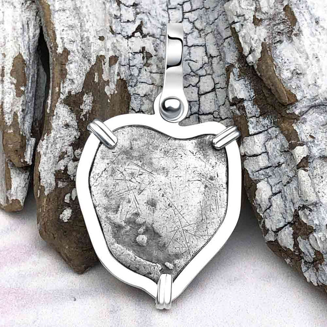 Pirate Era 1680s Spanish 1/2 Reale Cob Piece of Eight Sterling Silver Pendant