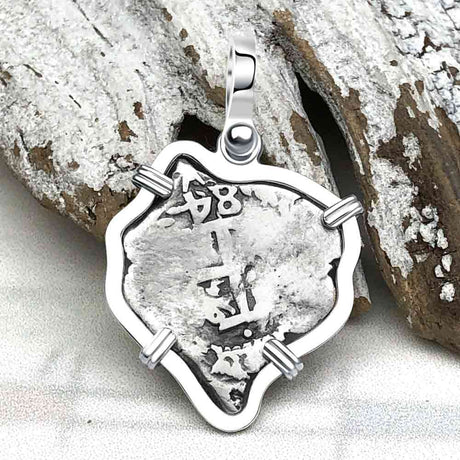 Pirate Era 1684 Spanish 1/2 Reale Cob Piece of Eight Sterling Silver Pendant