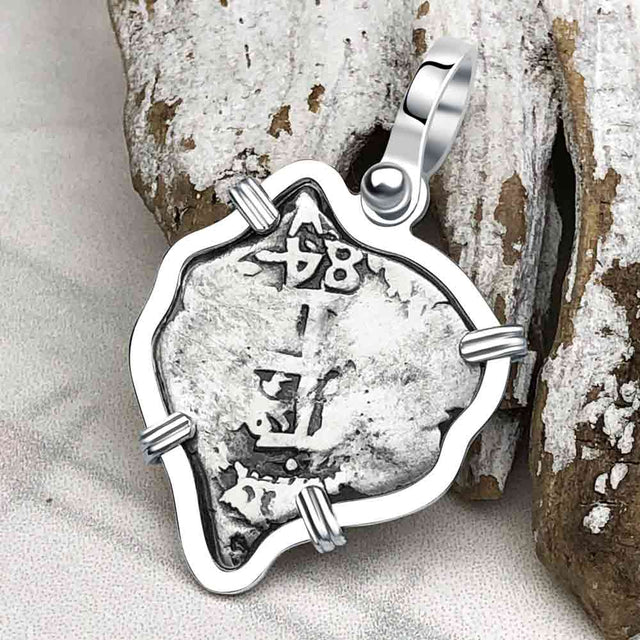 Pirate Era 1684 Spanish 1/2 Reale Cob Piece of Eight Sterling Silver Pendant