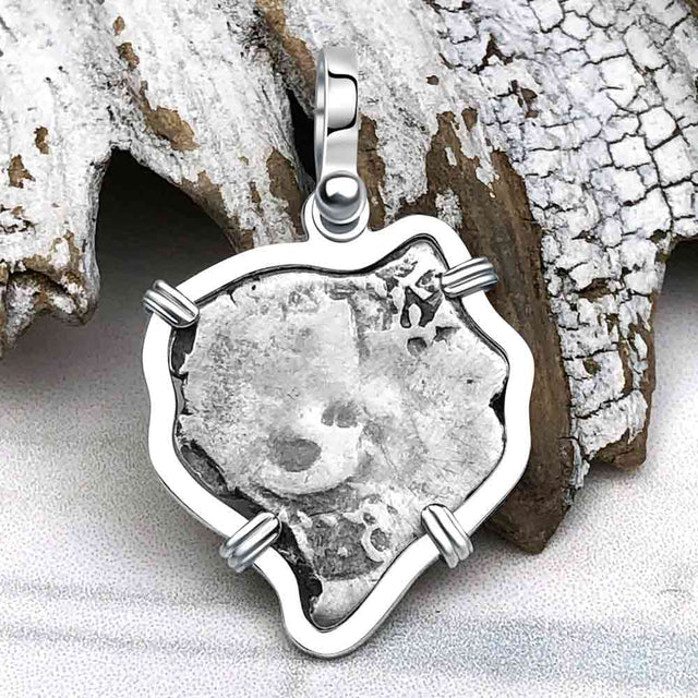 Pirate Era 1684 Spanish 1/2 Reale Cob Piece of Eight Sterling Silver Pendant