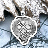 Heart Shaped 1658 Spanish 1 Reale Pirate Era Piece of Eight Sterling Silver Pendant