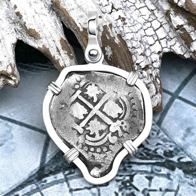 Heart Shaped 1658 Spanish 1 Reale Pirate Era Piece of Eight Sterling Silver Pendant