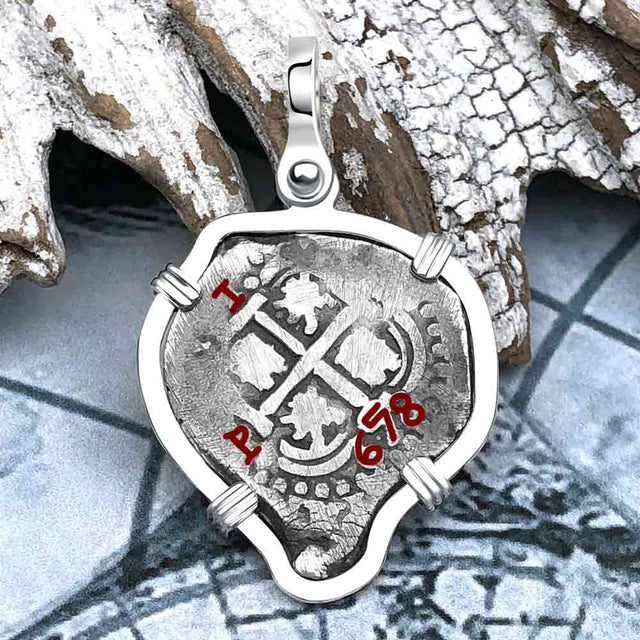 Heart Shaped 1658 Spanish 1 Reale Pirate Era Piece of Eight Sterling Silver Pendant